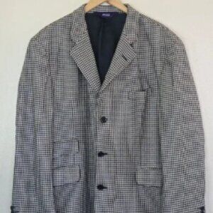 Hunt Club Wool Blazer Mens 44 Short Suit Jacket Wool Silk Herringbone Sport Coat